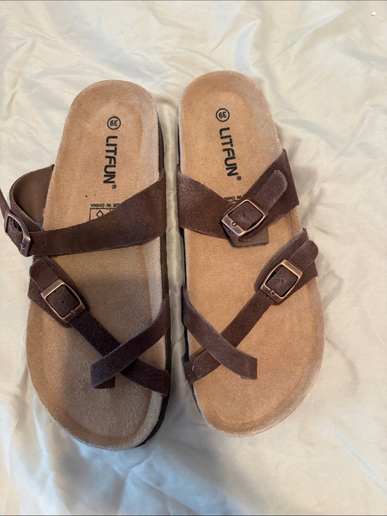 litfun Shoes - Brown Suede Buckle Sandals for Women